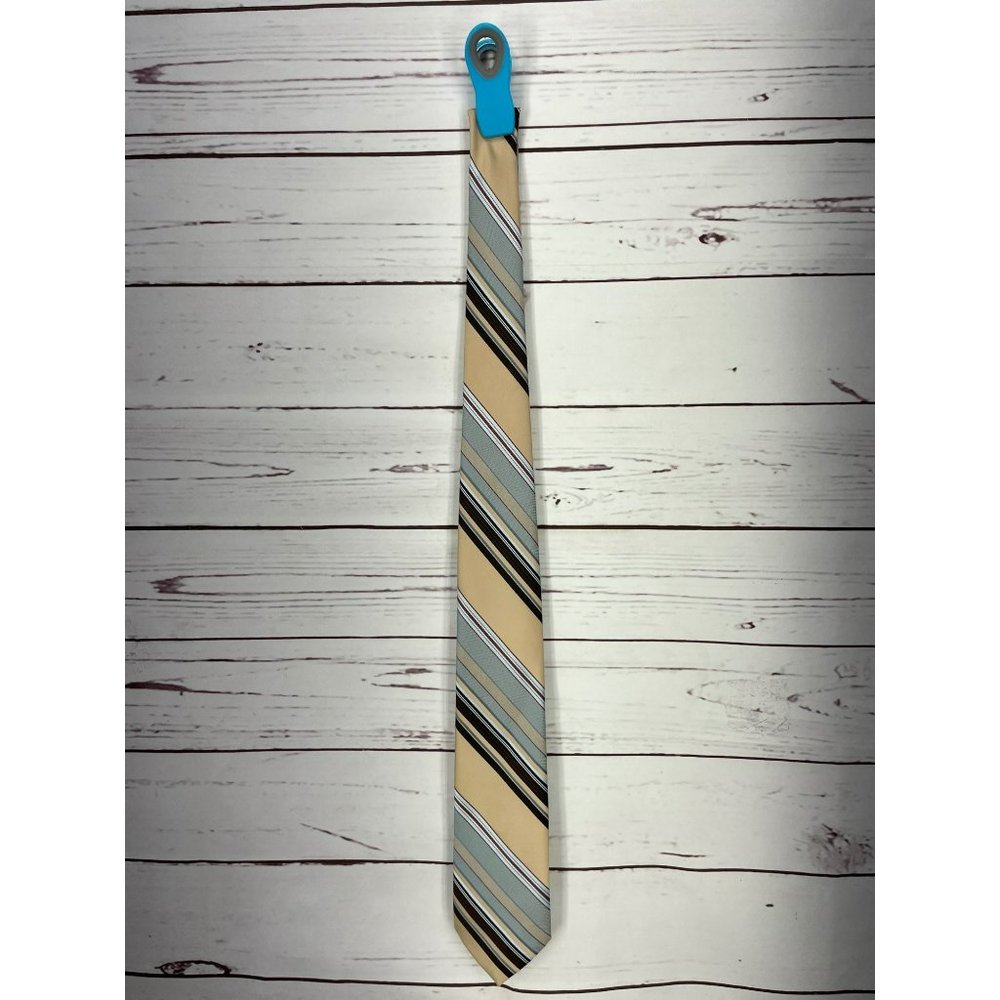 Vintage Velducci Repp Tie Diagonal Stripe Brown W/Dusty Blue Skinny Necktie